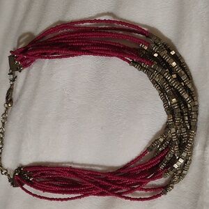 Elegant Mauve and Gold Beaded Necklace